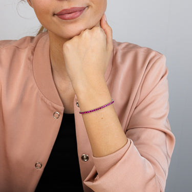 Sterling Silver Rhodium Plated 3mm Ruby Colored Zirconia 19cm Bracelet