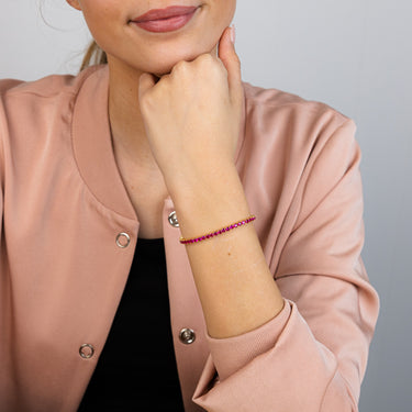 Sterling Silver Gold Plated 3mm Ruby Colored Cubic Zirconia 19cm Bracelet