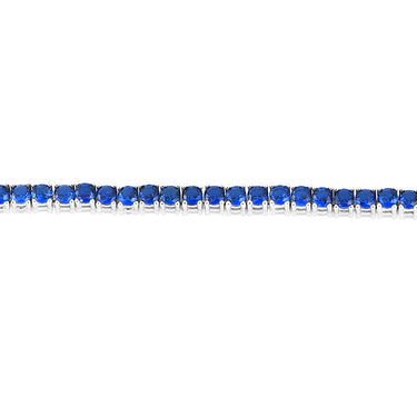 Sterling Silver Rhodium Plated 3mm Sapphire Blue Cubic Zirconia 19cm Bracelet