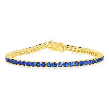 Sterling Silver Gold Plated 3mm Sapphire Blue Cubic Zirconia 19cm Bracelet