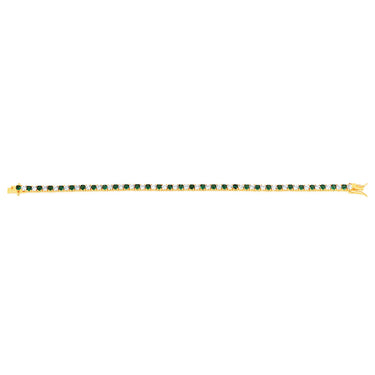 Sterling Silver Gold Plated 3mm White And Emerald Green Cubic Zirconia 19cm Bracelet