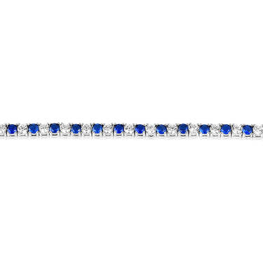 Sterling Silver Rhodium Plated 3mm White And Sapphire Blue Cubic Zirconia 19cm Bracelet