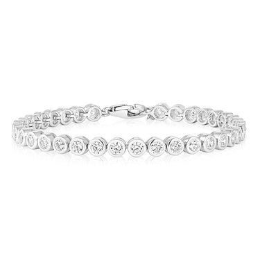 Sterling Silver 3mm Bezel White Cubic Zirconia 16+3cm Bracelet