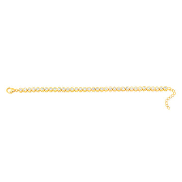 Sterling Silver Gold Plated 3mm Bezel White Cubic Zirconia 16+3cm Bracelet