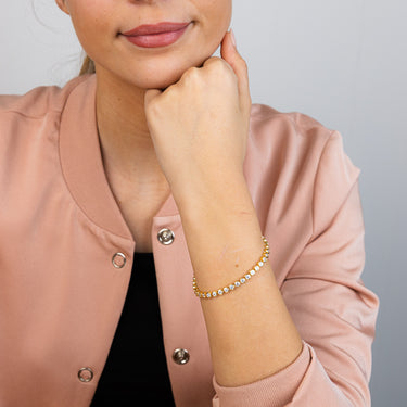 Sterling Silver Gold Plated 3mm Bezel White Cubic Zirconia 16+3cm Bracelet