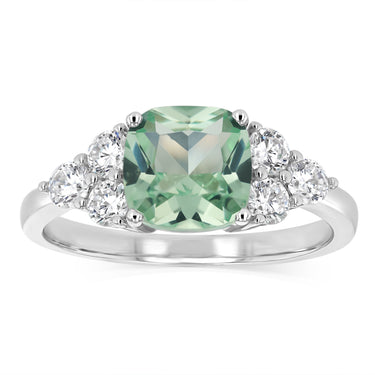 Sterling Silver Rhodium Plated Nano Green And White Cubic Zirconia Fancy Ring