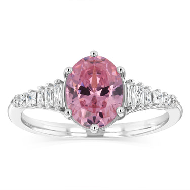 Sterling Silver Rhodium Plated White And Pink Cubic Zirconia Fancy Ring