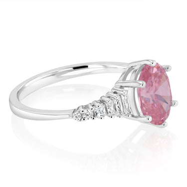 Sterling Silver Rhodium Plated White And Pink Cubic Zirconia Fancy Ring