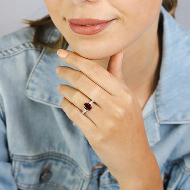 Sterling Silver Rhodium Plated Red Corundum and White Cubic Zirconia Fancy Ring