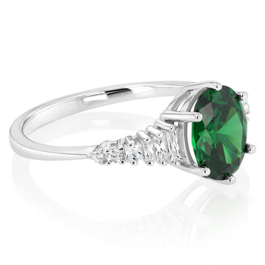 Sterling Silver Rhodium Plated White And Green Cubic Zirconia Ring