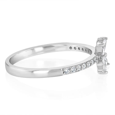 Sterling Silver White Cubic Zirconia Flower Fancy Ring