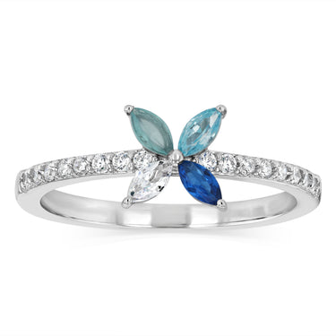 Sterling Silver White And Graduated Blue Cubic Zirconia Ring