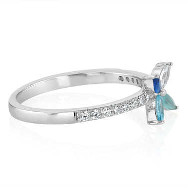 Sterling Silver White And Graduated Blue Cubic Zirconia Ring