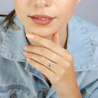 Sterling Silver White And Graduated Blue Cubic Zirconia Ring