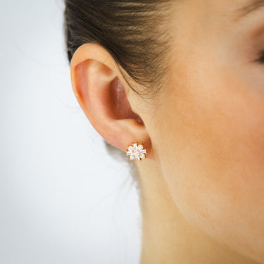 Sterling Silver Rose Gold Plated White Cubic Zirconia Flower Stud Earrings