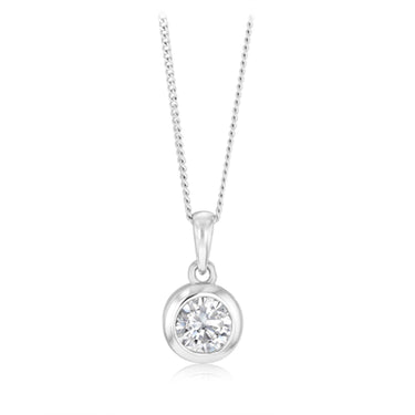 Sterling Silver Round Cubic Zirconia Bezel Set Pendant
