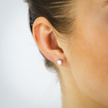 Sterling Silver Bezel Set Round White Cubic Zirconia Stud Earrings