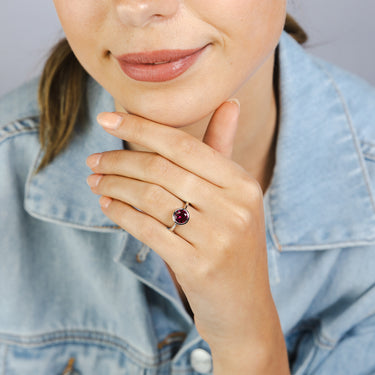 Sterling Silver Round Bezel Set Red Cubic Zirconia Ring
