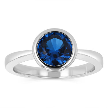 Sterling Silver Round Bezel Set Sapphire Blue Cubic Zirconia Ring