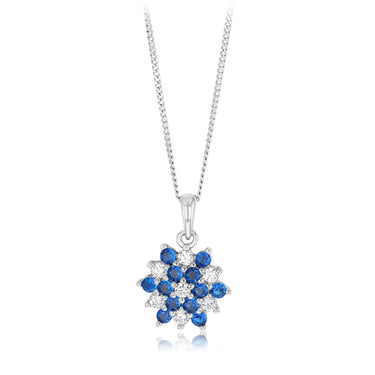 Sterling Silver White And Blue Cubic Zirconia Fancy Flower Pendant