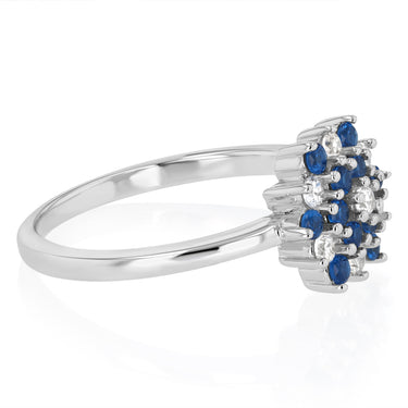 Sterling Silver White And Blue Cubic Zirconia Fancy Flower Ring