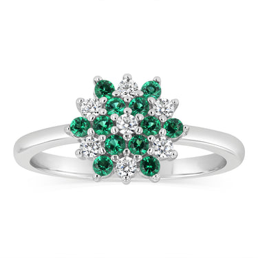 Sterling Silver White And Green Cubic Zirconia Fancy Flower Ring