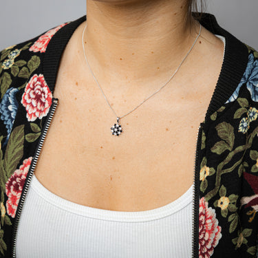 Sterling Silver White And Black Cubic Zirconia Fancy Flower Pendant