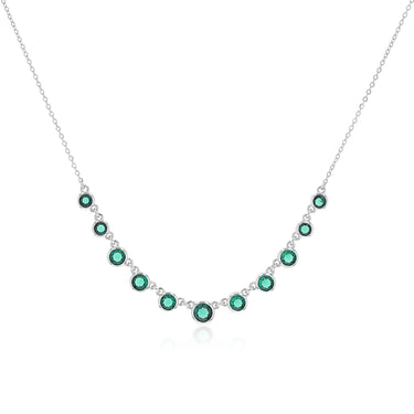 Sterling Silver Bezel Set Green Cubic Zirconia Charm 40+5cm Chain