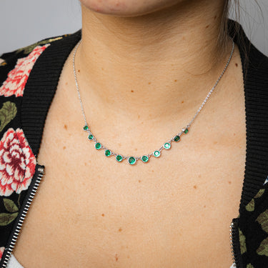 Sterling Silver Bezel Set Green Cubic Zirconia Charm 40+5cm Chain