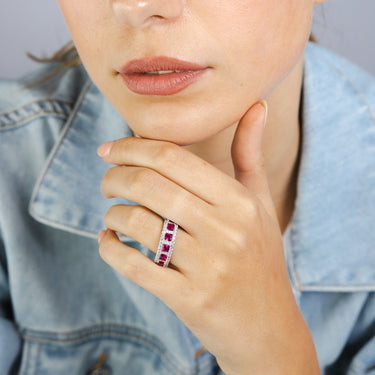 Sterling Silver White And Red Cubic Zirconia Fancy Ring