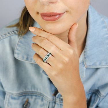 Sterling Silver White And Green Cubic Zirconia Fancy Ring