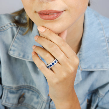 Sterling Silver White And Sapphire Blue Cubic Zirconia Fancy Ring