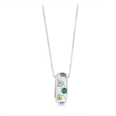 Sterling Silver Rhodium Plated Multicolour Cubic Zirconia Ring Pendant On Chain