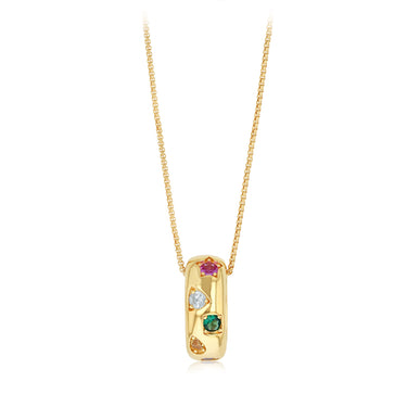 Sterling Silver Gold Plated Multicolour Cubic Zirconia Ring Pendant On Chain