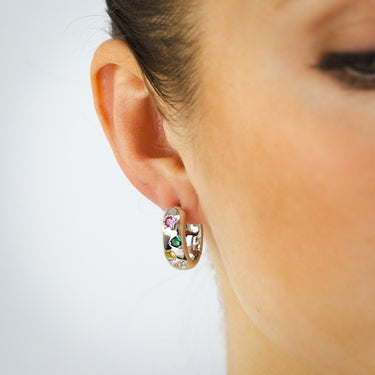 Sterling Silver Multicolour Cubic Zirconia Sleeper Earrings