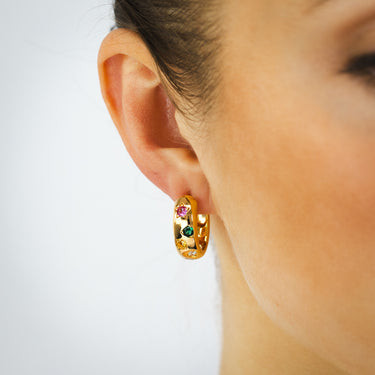 Sterling Silver Gold Plated Multicolour Cubic Zirconia Sleeper Earrings