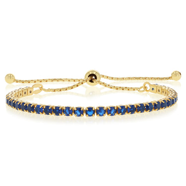 Sterling Silver Gold Plated Blue Cubic Zirconia Adjustable Bracelet