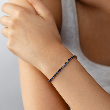 Sterling Silver Gold Plated Blue Cubic Zirconia Adjustable Bracelet