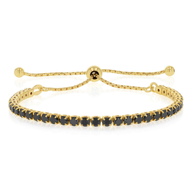 Sterling Silver Gold Plated Black Cubic Zirconia Adjustable Bracelet