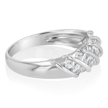 Sterling Silver Cubic Zirconia Stripped Fancy Ring