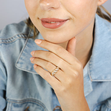 Sterling Silver Gold Plated White Cubic Zirconia Stripped Fancy Ring