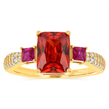 Sterling Silver Gold Plated White Red and Orange Cubic Zirconia Ring