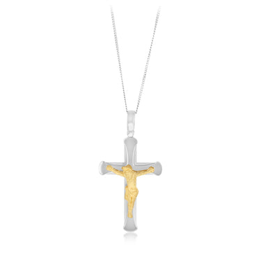 Sterling Silver Cross with 9ct Gold Jesus Crucifix Pendant