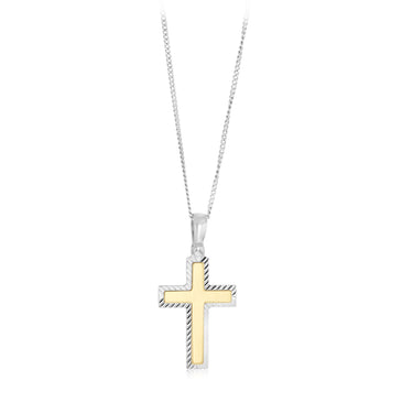 Sterling Silver Cross With Textured 9ct Gold Edges