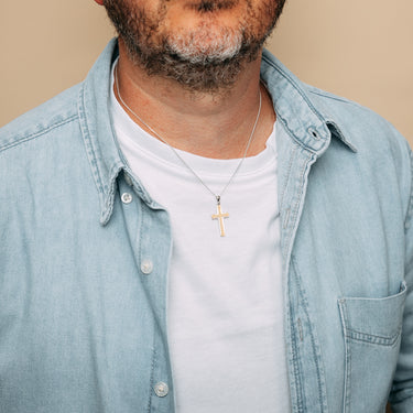 Sterling Silver Fancy Cross With 9ct Gold Edge Pendant