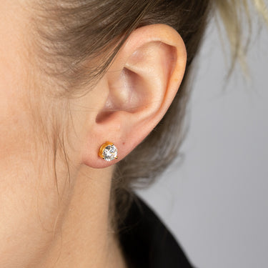 Gold Plated Sterling Silver CZ Stud Earrings