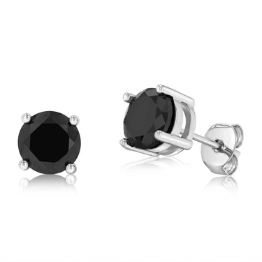 Sterling Silver CZ Black Stud Earrings