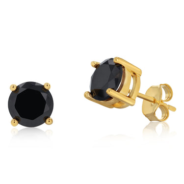Gold Plated Sterling Silver CZ Black Stud Earrings