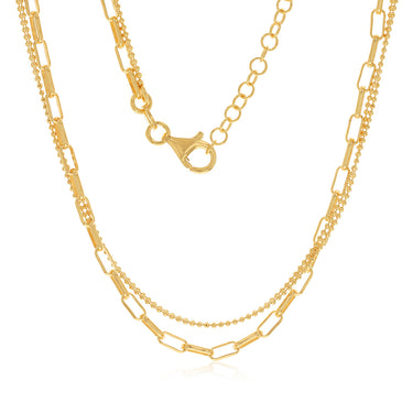 Gold Plated Sterling Silver Layered Link Chain Necklace