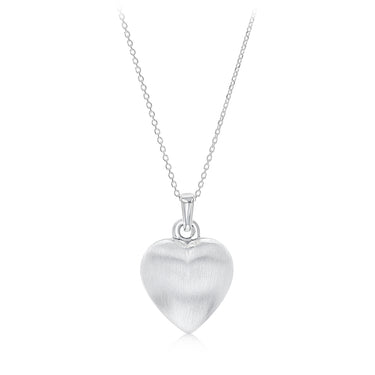Sterling Silver Textured Puffed Heart Necklace